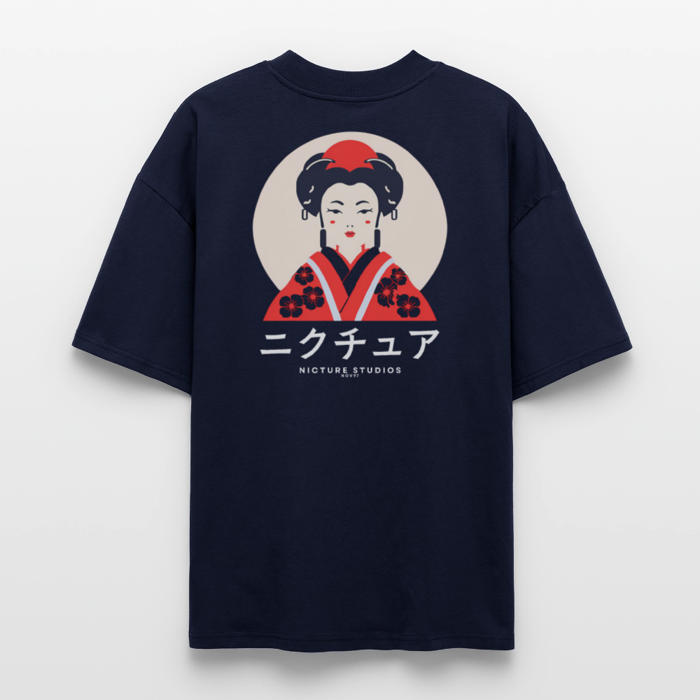 Japanese Geisha Oversized Unisex Bio T-Shirt - Navy