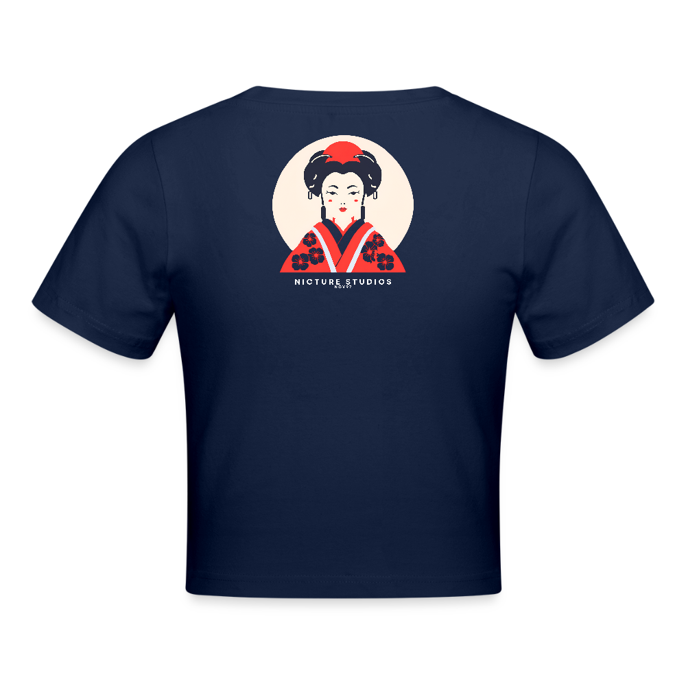Japanese Geisha Women Cropped T-Shirt - Light Navy