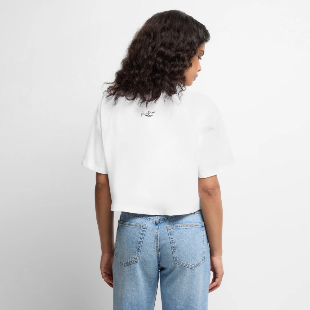 Sonne Mond Sterne Oversized Cropped T-Shirt - Weiß