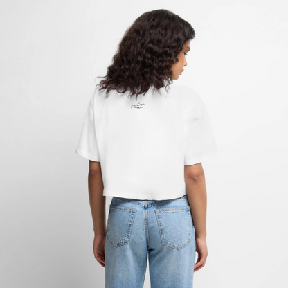 Sonne Mond Sterne Oversized Cropped T-Shirt - Weiß