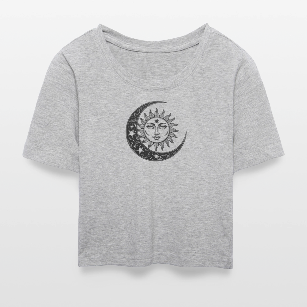 Sonne Mond Sterne Cropped T-Shirt - Grau meliert