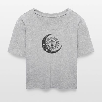 Sonne Mond Sterne Cropped T-Shirt - Grau meliert
