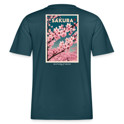 Sakura Japanese Cherry Blossom Relaxed Fit Unisex Bio-T-Shirt - Dunkles Petrol
