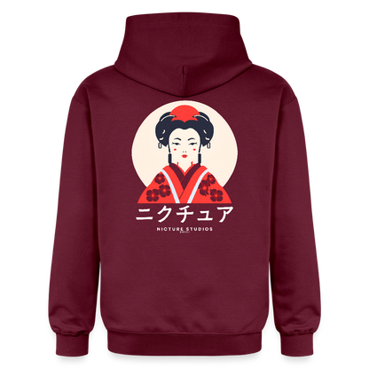 Japanese Geisha Unisex Soft Hoodie - Maroon