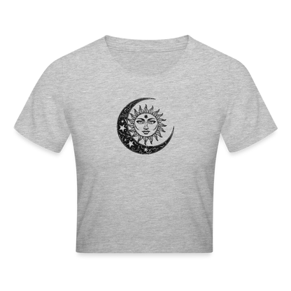 Sonne Mond Sterne Cropped T-Shirt - Grau meliert