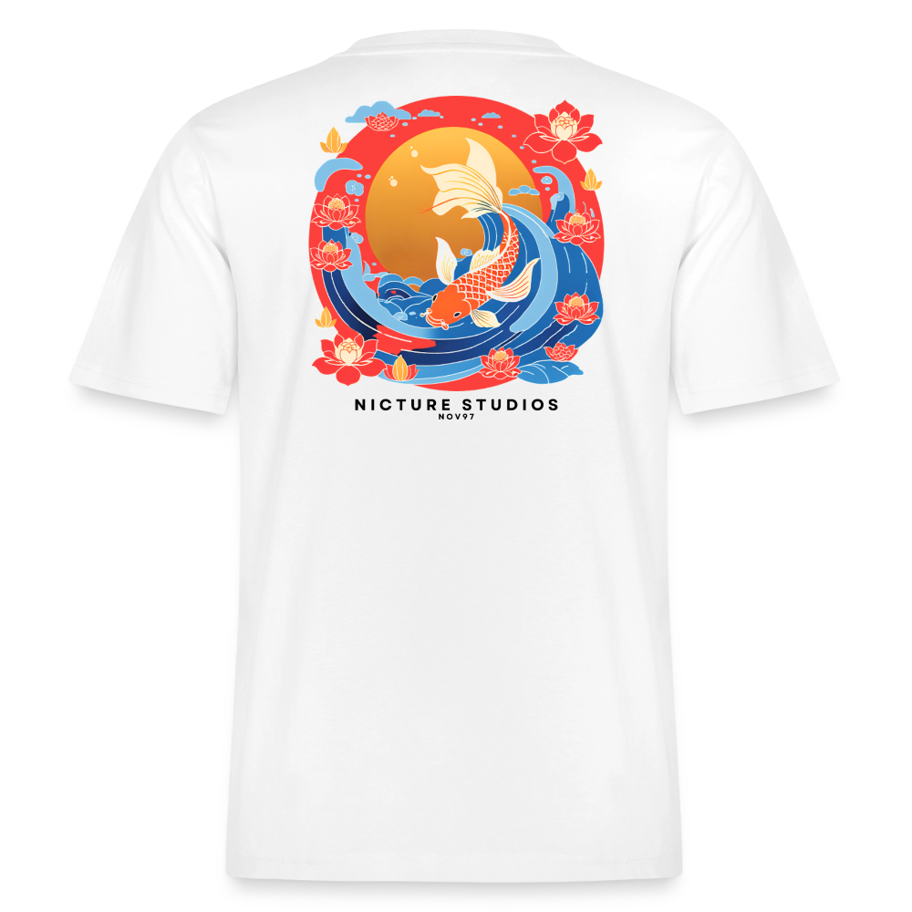 Koi & Flower Japanese Relaxed Fit Unisex Bio-T-Shirt - Weiß