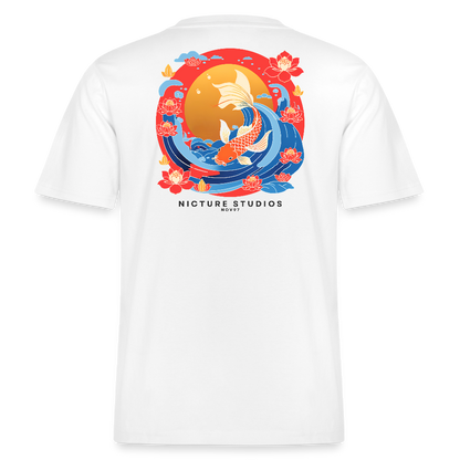 Koi & Flower Japanese Relaxed Fit Unisex Bio-T-Shirt - Weiß