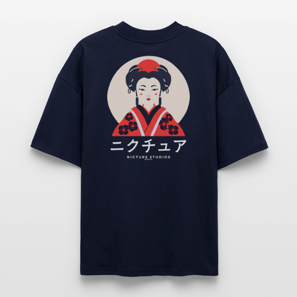 Japanese Geisha Oversized Unisex Bio T-Shirt - Navy