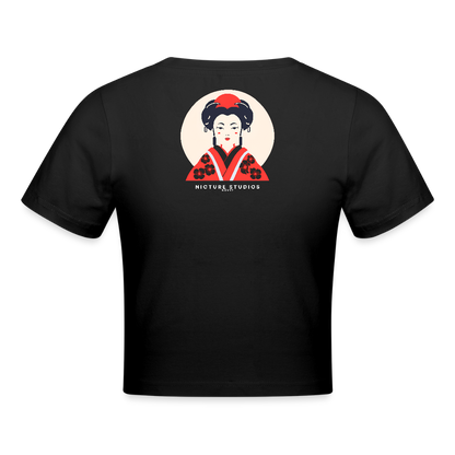 Japanese Geisha Women Cropped T-Shirt - Schwarz