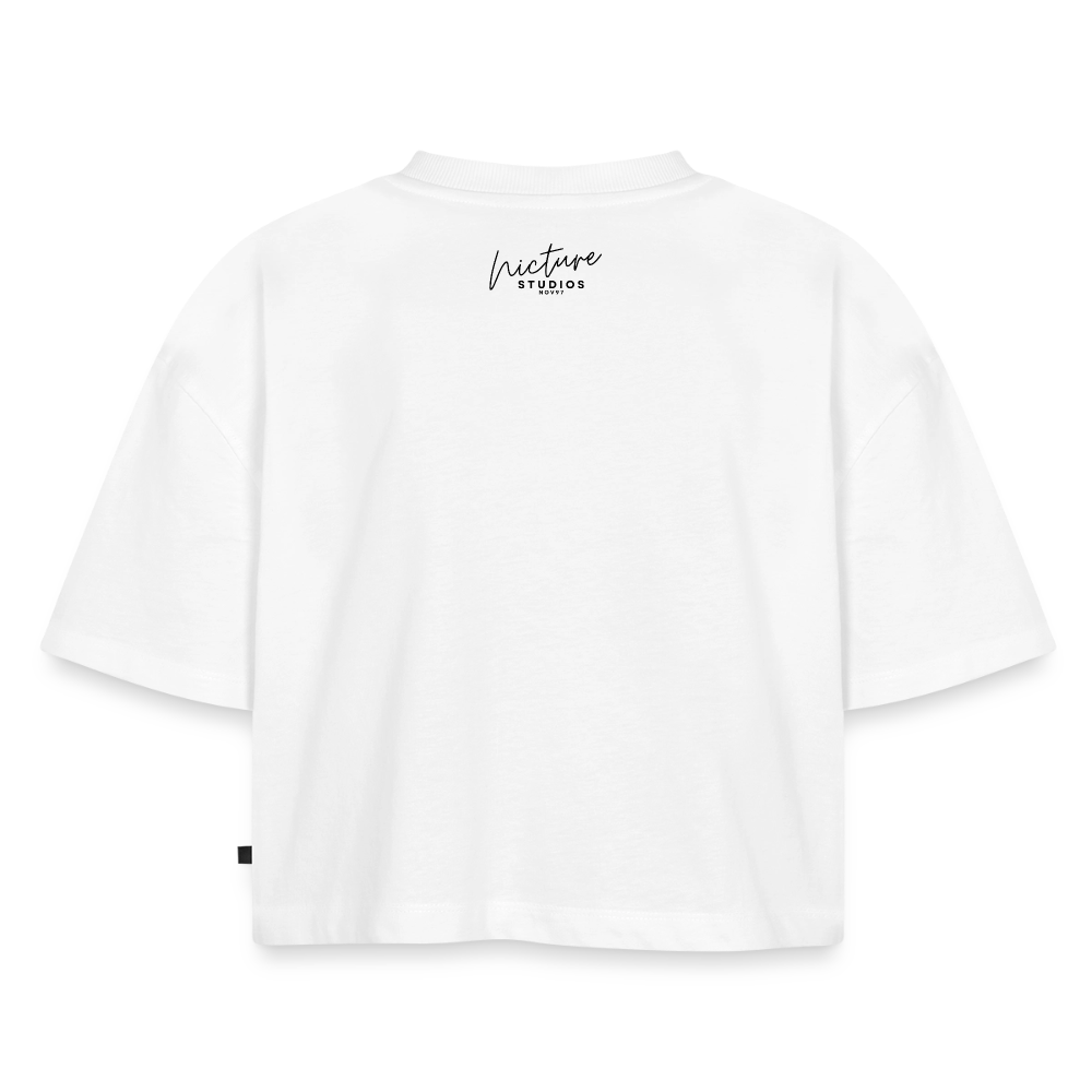 Sonne Mond Sterne Oversized Cropped T-Shirt - Weiß