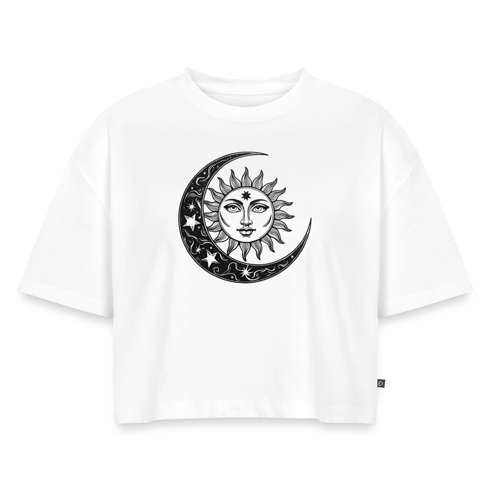 Sonne Mond Sterne Oversized Cropped T-Shirt - Weiß