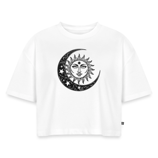 Sonne Mond Sterne Oversized Cropped T-Shirt - Weiß