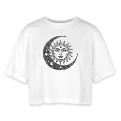 Sonne Mond Sterne Oversized Cropped T-Shirt - Weiß