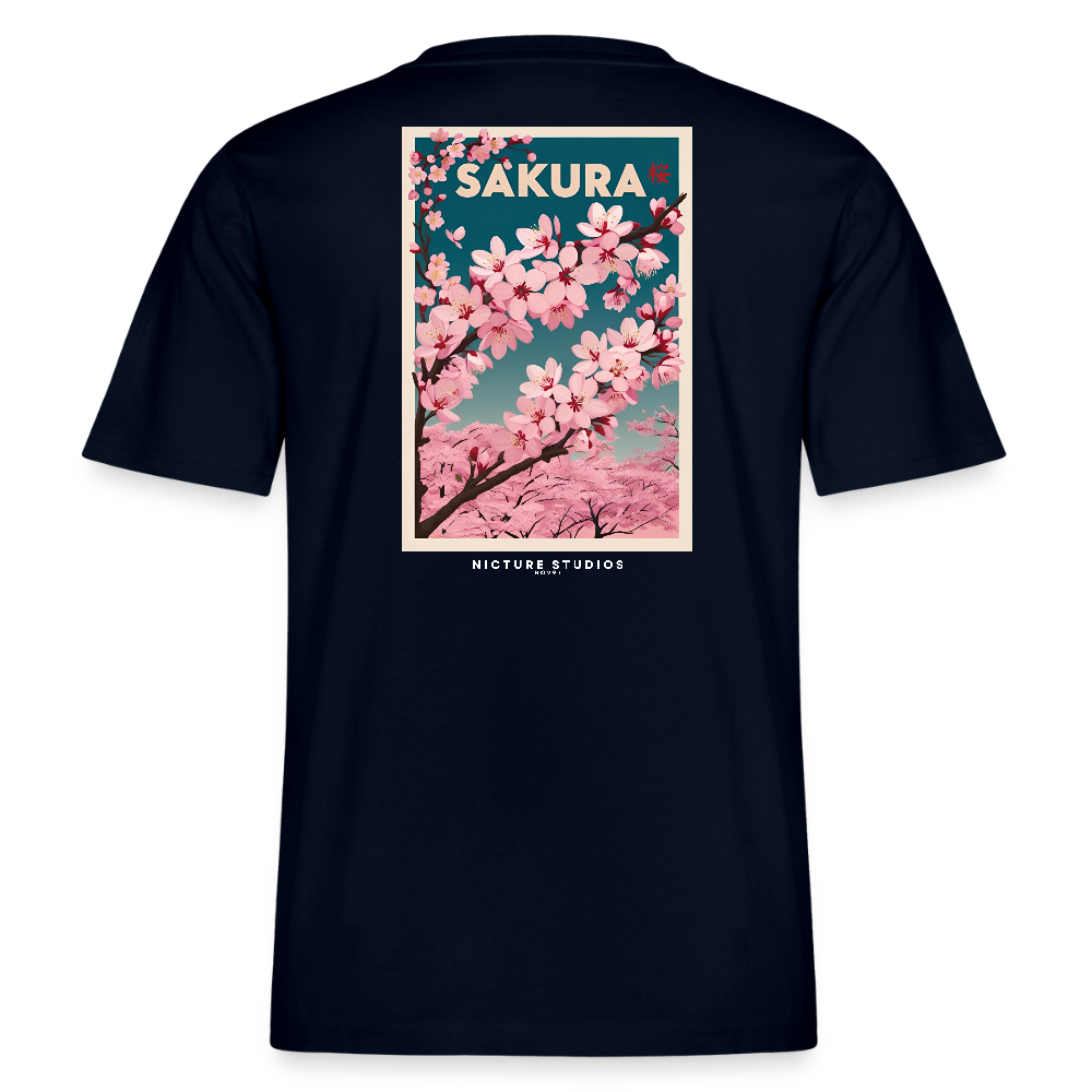 Sakura Japanese Cherry Blossom Relaxed Fit Unisex Bio-T-Shirt - Navy