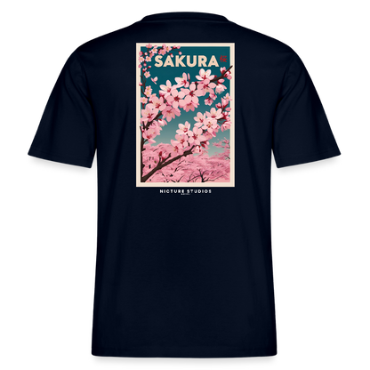 Sakura Japanese Cherry Blossom Relaxed Fit Unisex Bio-T-Shirt - Navy